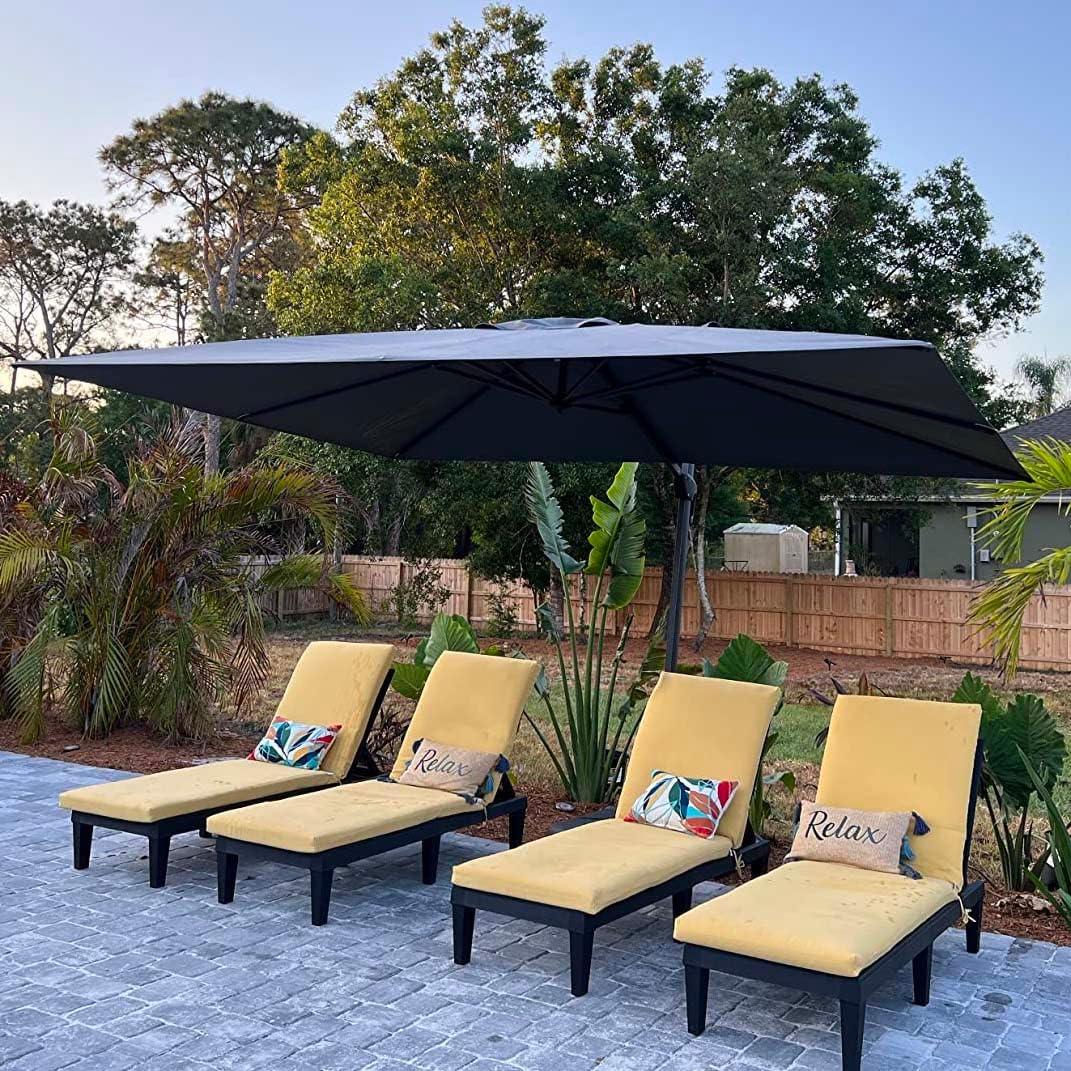 PURPLE LEAF 9' X 11.5' Patio Umbrella Outdoor Cantilever Rectangle Umbrella Aluminum Offset Umbrella with 360-degree Rotation for Garden Deck Pool Patio, Light Grey