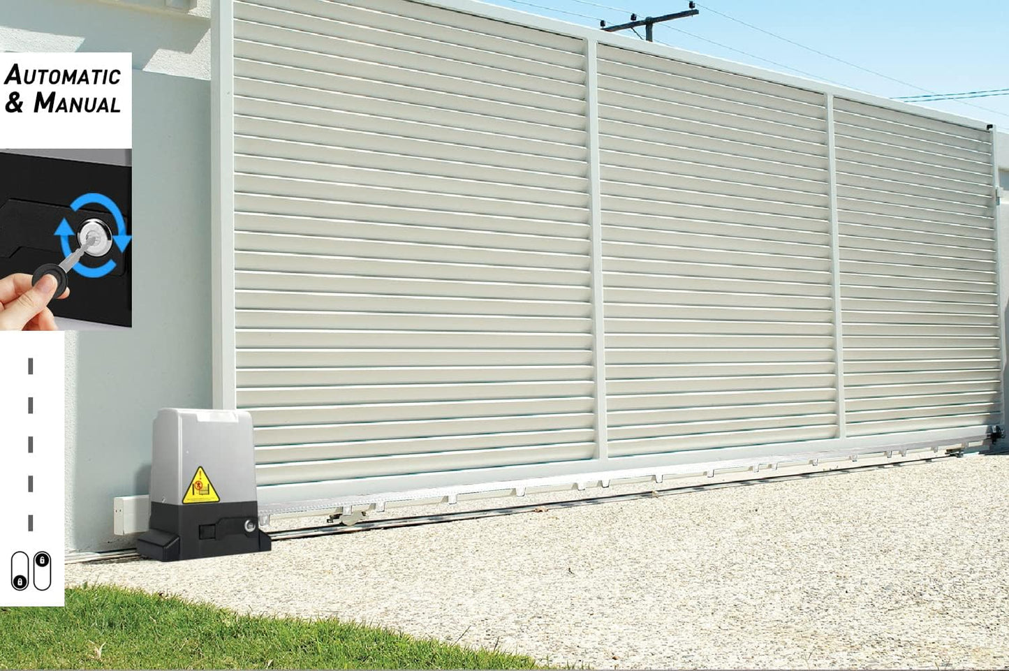 Blütezeit 5290lb Automatic Sliding Gate Opener Rack Drive Operator for Heavy Driveway Slide Gates Up to 40 Feet, Rolling Gate Motor with 2 Remote Controls, Infrared Sensor & Complete Hardware Kit