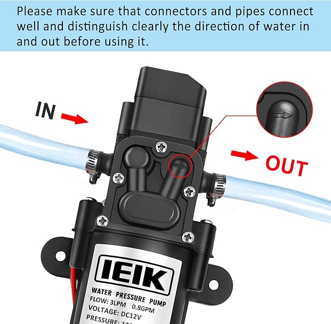12 Volt Diaphragm Pump 3LPM 0.8 GPM 100PSI Self Priming Sprayer Pump 12V DC Fresh Water Pump Water Pressure Switch for RV Camper Marine Boat Lawn (30W)