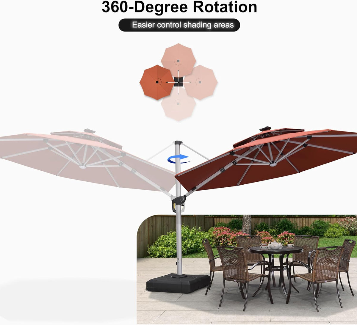 PURPLE LEAF 11ft Solar powered LED Patio Umbrella Outdoor Round Umbrellas Large Cantilever Umbrella with LED lights Windproof Offset Umbrellas Sun Umbrella for Garden Deck Pool Patio, Brick Red
