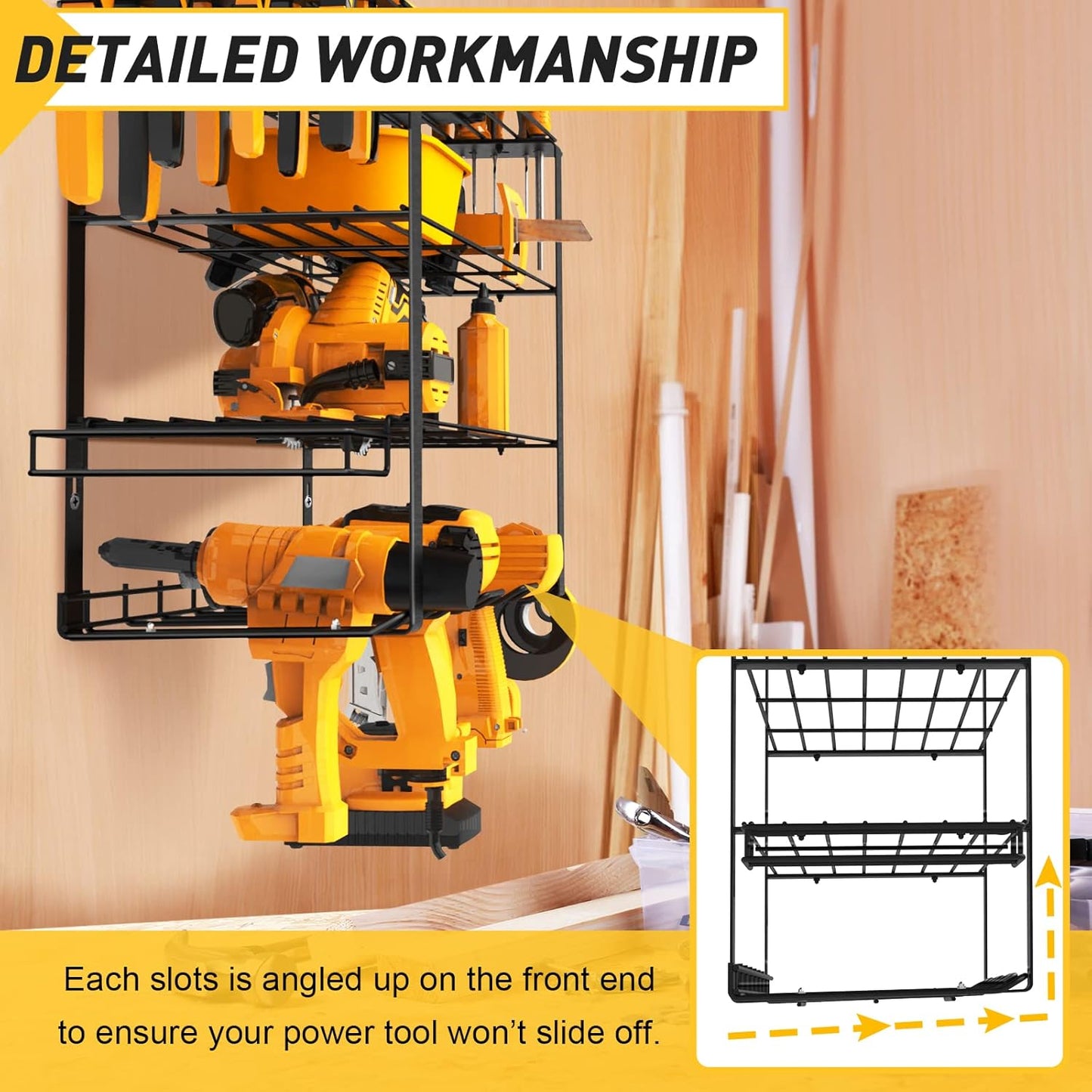 4 Layers Power Tool Organizer Wall Mount for Fathers Dad, 4 Cordless Drill Holder Garage Organization Heavy Duty Metal Loads 200LBS, Garage Shelving for Tool Storage, Tool rack for Men