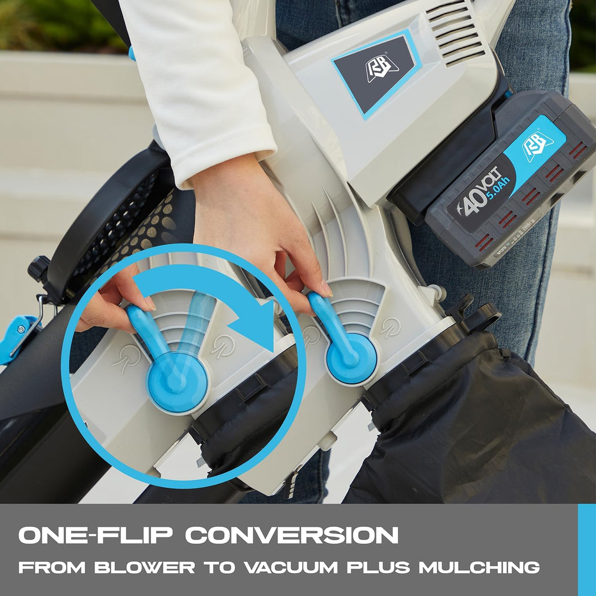 RB 40V 3-in-1 Cordless Vacuum Blower – Powerful Leaf Blower, Mulcher & Vacuum with 4.0Ah Battery & Fast Charger, Adjustable Handle, 12L Bag, 30:1 Mulching Ratio