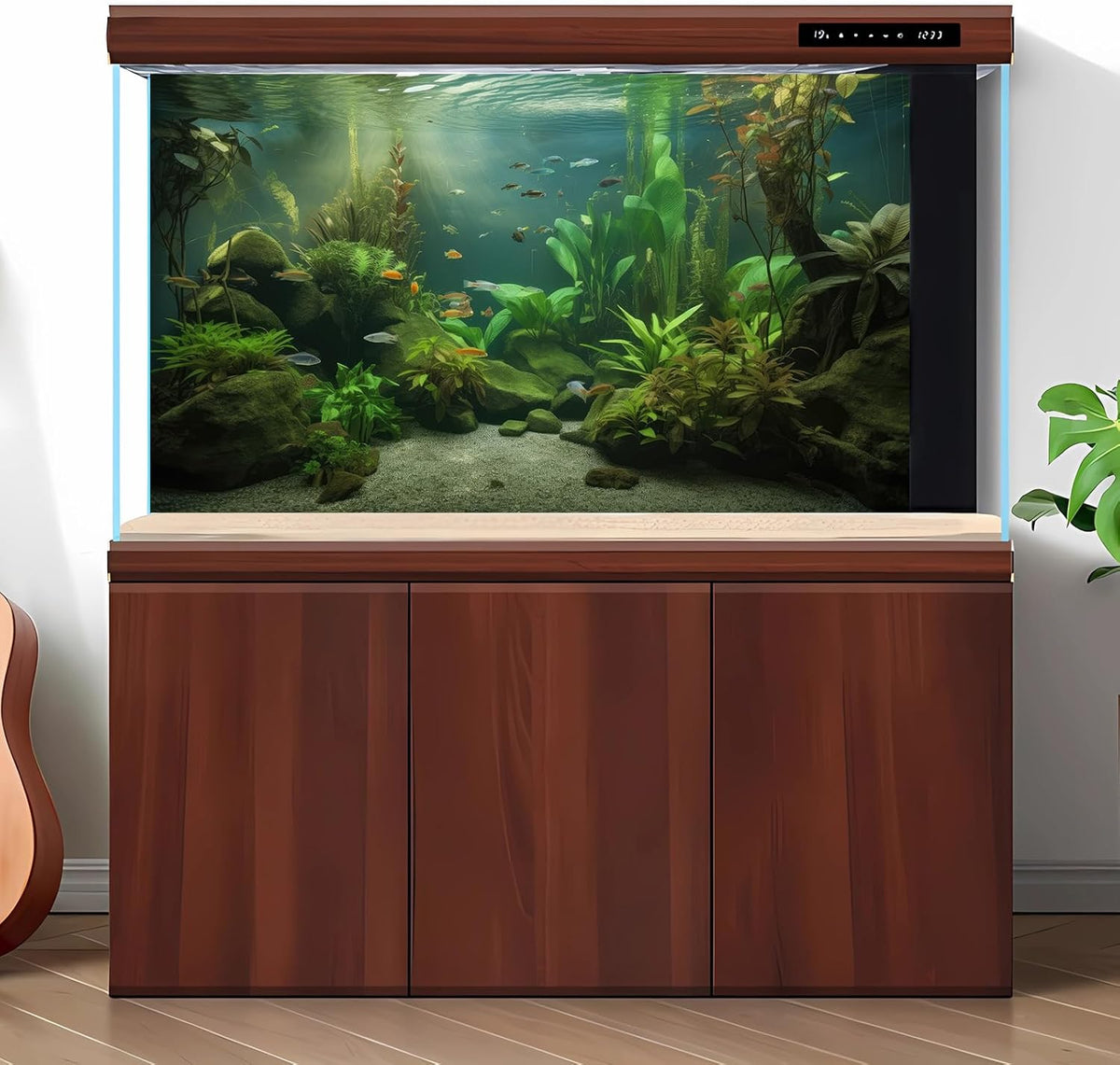 Under The Sea Aquarium Background Underwater Aquatic Plants Fish Tank Background Tropical Fish Rock with Moss Terrarium Background Undersea Green Grass with Sunbeams Terrarium Background 30x18in