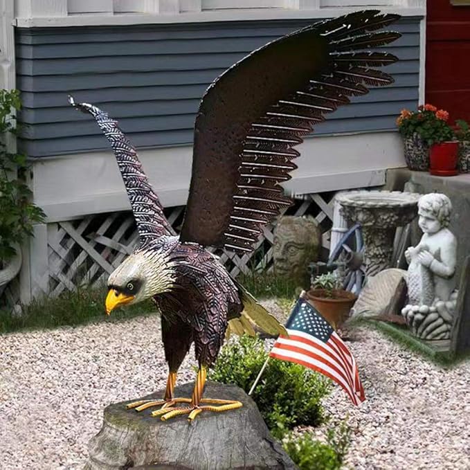chisheen Bald Eagle Statue Outdoor Garden Sculpture Metal Yard Art Lawn Decorations,Large Eagle Figurines and Statues