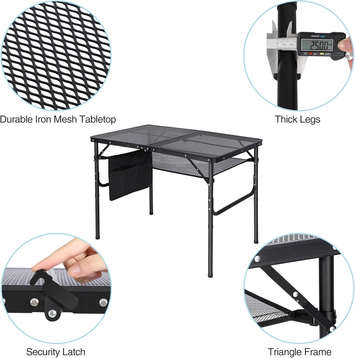 RedSwing Folding Grill Table,Aluminum Portable Grill Stand Table for Outdoor Camping Picnic BBQ Lightweight, Adjustable Height, 36''x24''x16/28'', Black