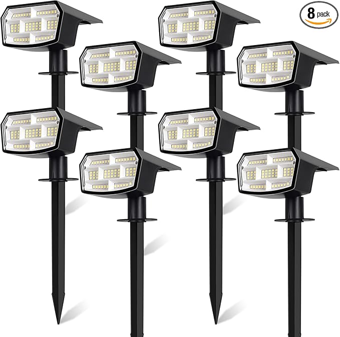 8-Pack Solar Spot Lights Outdoor, 59 LED Solar Lights Outdoor Waterproof, Outdoor Solar Lights for Yard with 3 Lighting Modes, Landscape Spotlights for Garden Pathway Driveway Walkway