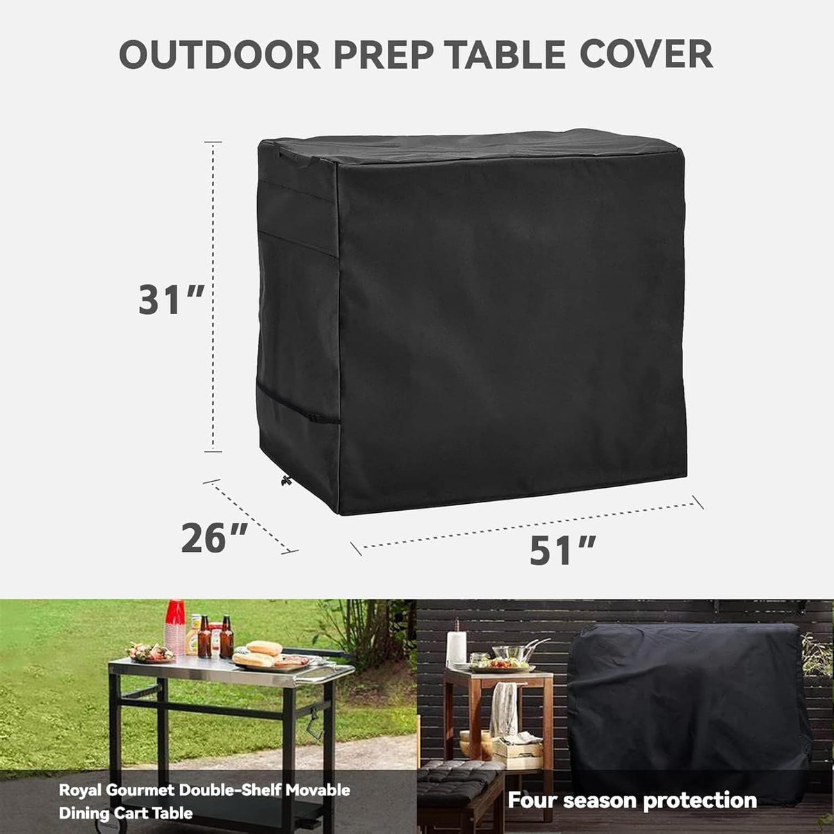 Pizza Oven Table Cover- Heavy Duty Waterproof Cover for Pizza Oven Cart Table,Compatible with 51 inch Outdoor Utility Cart and Storage Cabinet Black