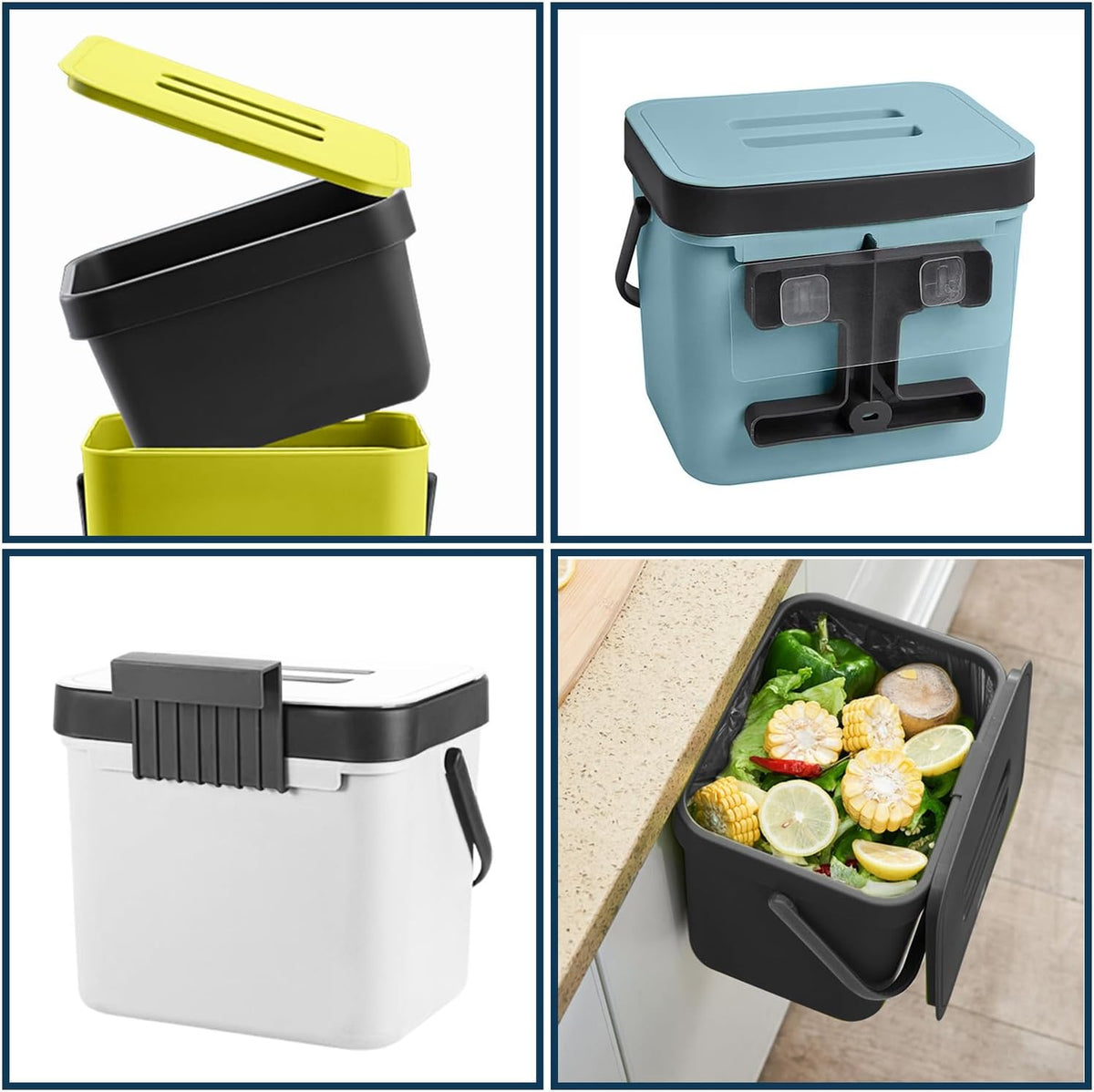 Kitchen Compost Bin, LALASTAR Food Waste Bin for Kitchen, Food Scrap Pail Bucket with Colander, Hanging Trash Can, 1.8 Gallons, Black
