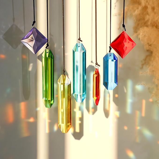 HDCRYSTALGIFTS 7pcs Prisms Crystal Suncatchers for Windows Hanging Rainbow Maker Sun Catchers with Crystals Indoor Outdoor Home Garden Decor