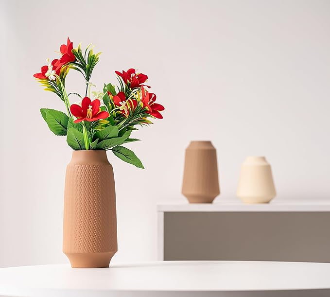 Ceramic Vase Set of 3, Modern Multicolor Pattern Flower Vases for Home Decor, Office, Centerpieces, Boho Farmhouse Style (Khaki/Brown/Beige)