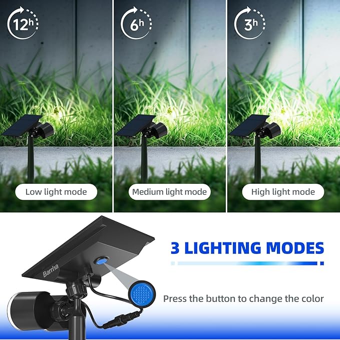 Barrina Solar Spot Lights Outdoor, 360° Horizontal Adjustable, 24 LEDs Solar Spotlights Outdoor Waterproof, 6500K 3 Modes, Solar Powered Garden Lights for Outside Landscape Yard, Auto On/Off, 4 Pack