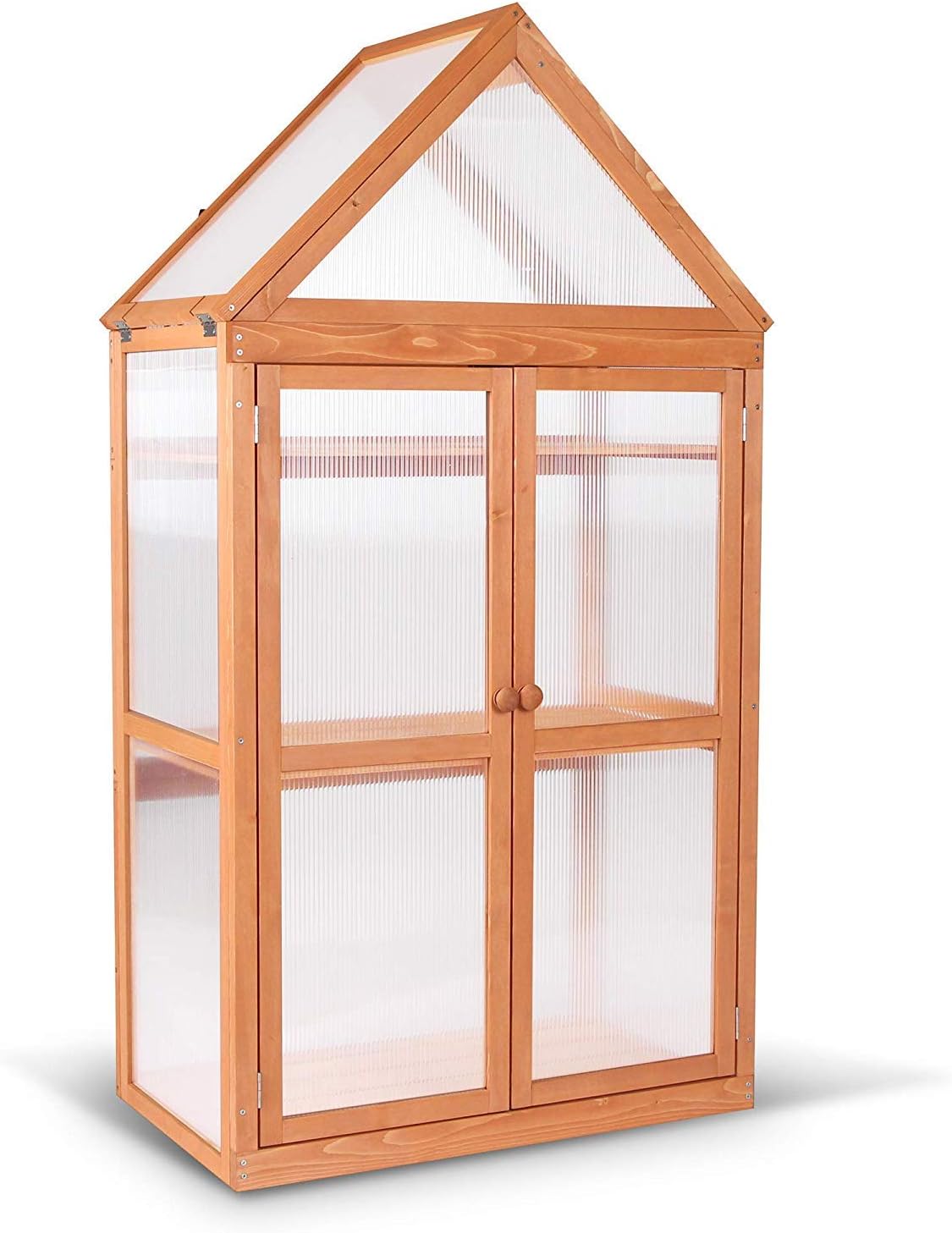 MCombo Greenhouse Cold Frame Wooden Garden Raised Flower Planter Shelf with Hard Translucent PC Protection, 0800 (Orange)