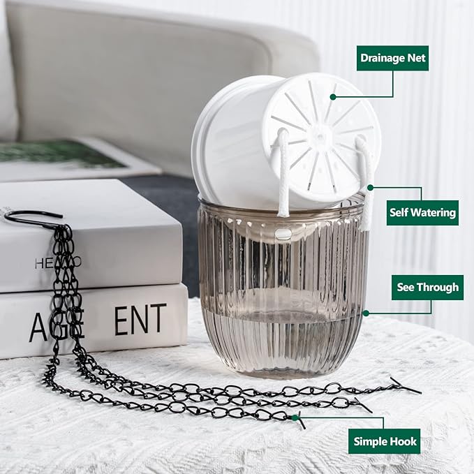 4.5 Inch 2 Pcs Self Watering Hanging Planter Indoor Plant Pots Drainage Holes, Outdoor Small Hanging Planters Flower Pot Basket, Visible Water Level, Plant Hanger Home Decor, Gardening