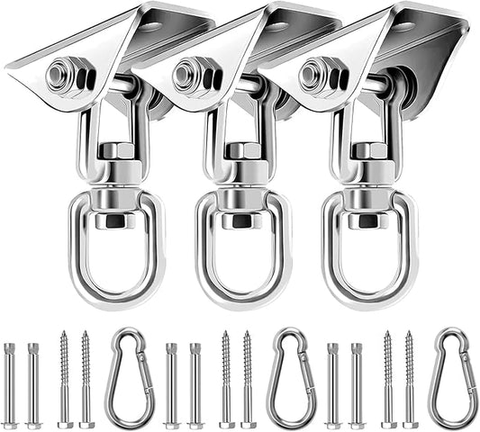 Heavy Duty Swing Hangers for Wooden Sets 1200 LB Capacity Hammock Hanger 360 Swivel Stainless Steel Swing Hardware Accessories for Porch Playground Yoga Heavy Bag Sliver | Pack of 3
