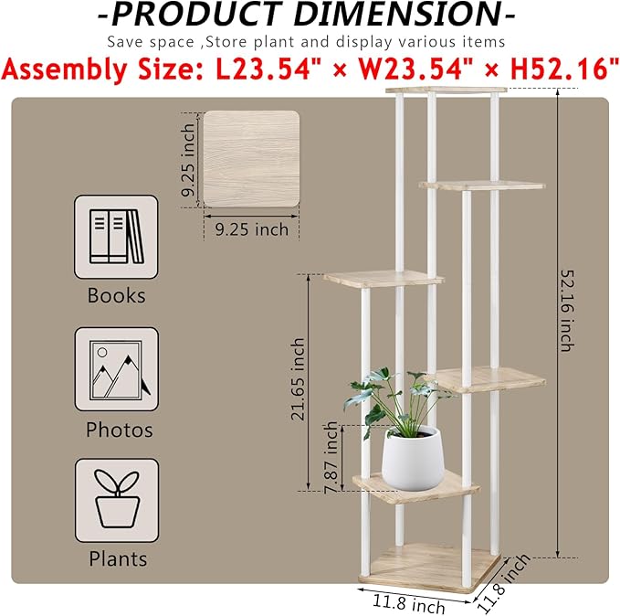 AZERPIAN Plant Stand 6 Tier Indoor Metal Flower Shelf for Multiple Plants Corner Tall Flower Holders for Patio Garden Living Room Balcony Bedroom, White