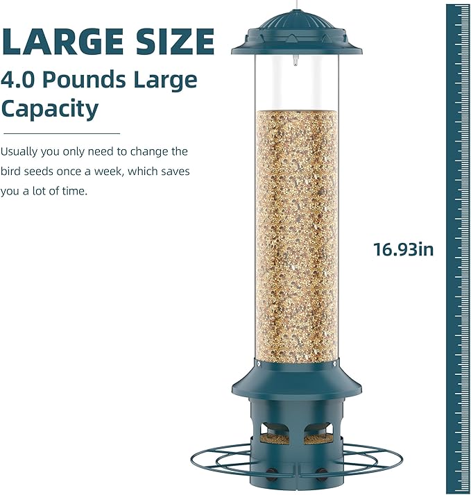 Bird Feeder,Metal Squirrel Proof Bird Feeders for Outdoors Hanging 4.0 LB Capacity,Easily Beat Squirrels,Attracting Finch,Cardinal,Chickadee