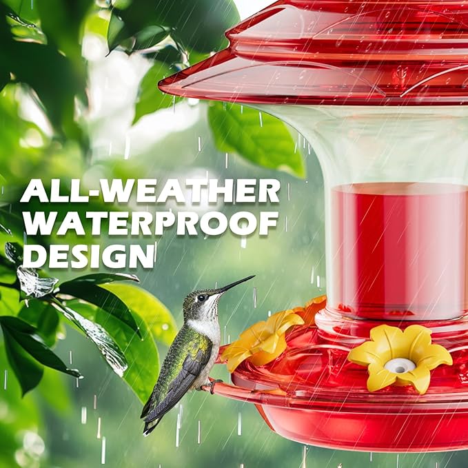 Birdream Hummingbird Feeder for Outdoors Hanging, 20oz Hummingbird Feeders with 5 Bee Guard Feeding Ports & Built-in Ant Moat Brush Leak-Proof for Outside Gifts for Women - Red