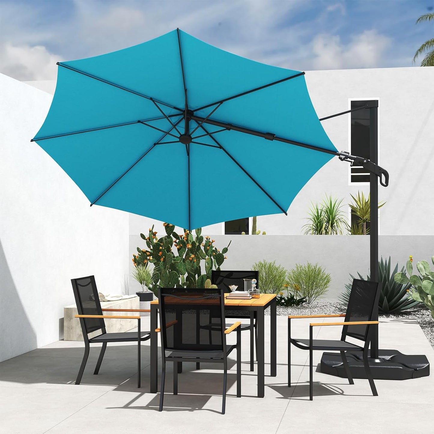 Abba Patio 10FT Vienna Offset Patio Umbrella Outdoor Cantilever Umbrella with 360° Rotation Design and Easy Tilt Adjustment UV 50+ Protection 8 Ribs for Backyard Garden Deck Pool Patio, Light Blue