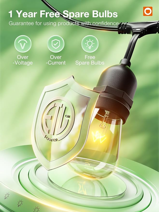 addlon 24FT Outdoor String Lights Commercial Grade Weatherproof Strand Edison Vintage Bulbs, ETL Listed Heavy-Duty Decorative Café Market Patio Lights for Bistro Classic Black