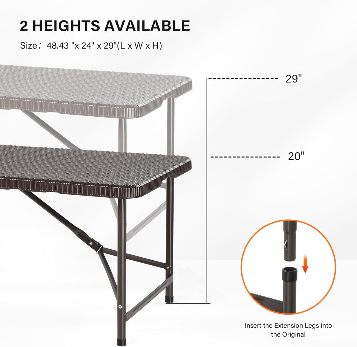 VINGLI 4 FT Plastic Folding Camping Table, Portable in/Outdoor Party Picnic Dining Desk,Garden Soccer Multipurpose Entertaining Activities, Brown