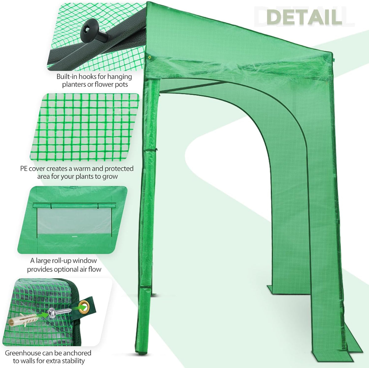 EAGLE PEAK 10x5 Lean to Portable Walk-in Greenhouse, Pop Up Indoor Outdoor Garden Green House, Zippered Doors and Window, PE Cover, Green