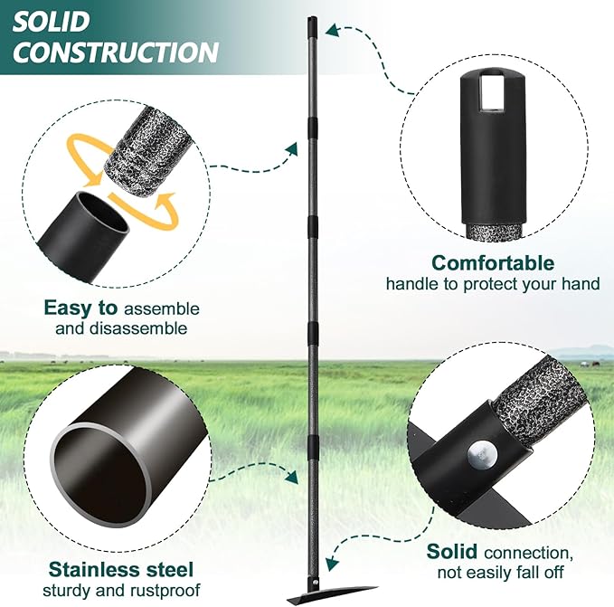 Hoe Garden Tool, Triangle Hoe Gardening Weeding Tool, 72" Long Handle Heavy Duty Manual Weeder Gardening Hand Tools for Weeding, Digging, Loosening Soil