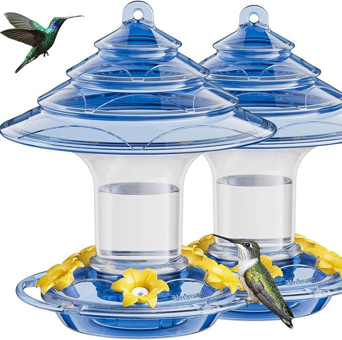 Birdream Hummingbird Feeder for Outdoors Hanging 40oz 10 Feeding Ports, 2 Pack Humming Bird Feeder with Ant Moat Brush Leak Proof - Blue