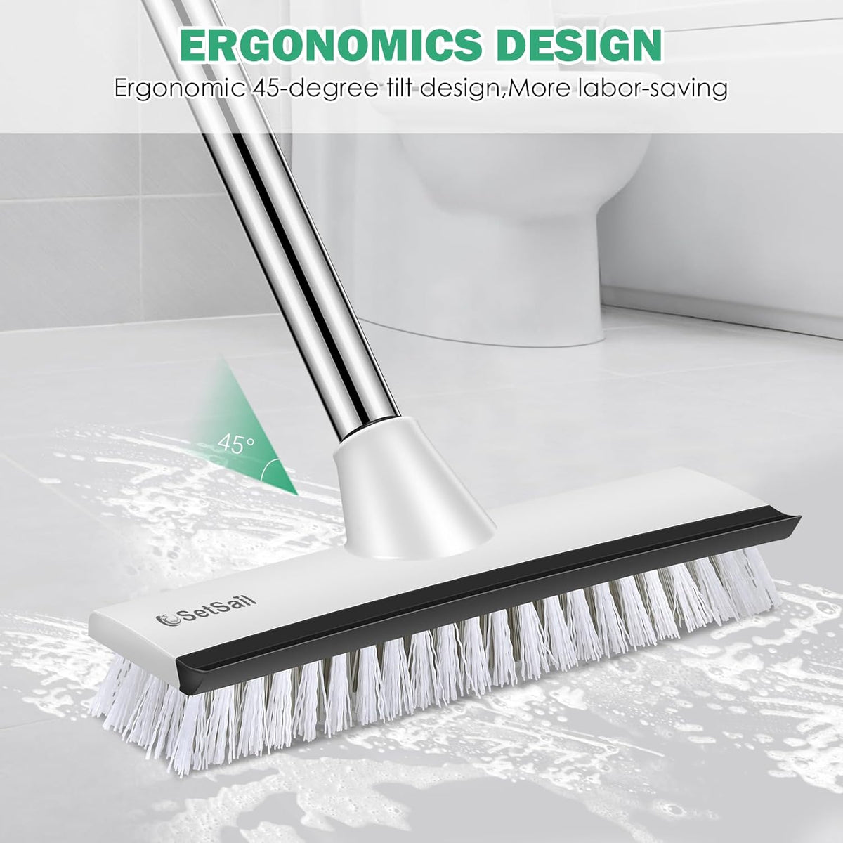 SetSail Floor Scrub Brush with 51-Inch Long Adjustable Handle 2 in 1 Scrape Brush Stiff Bristle Floor Scrubber for Cleaning Shower Bathroom Garage Kitchen Wall Deck Tub Tile, 2 Pack