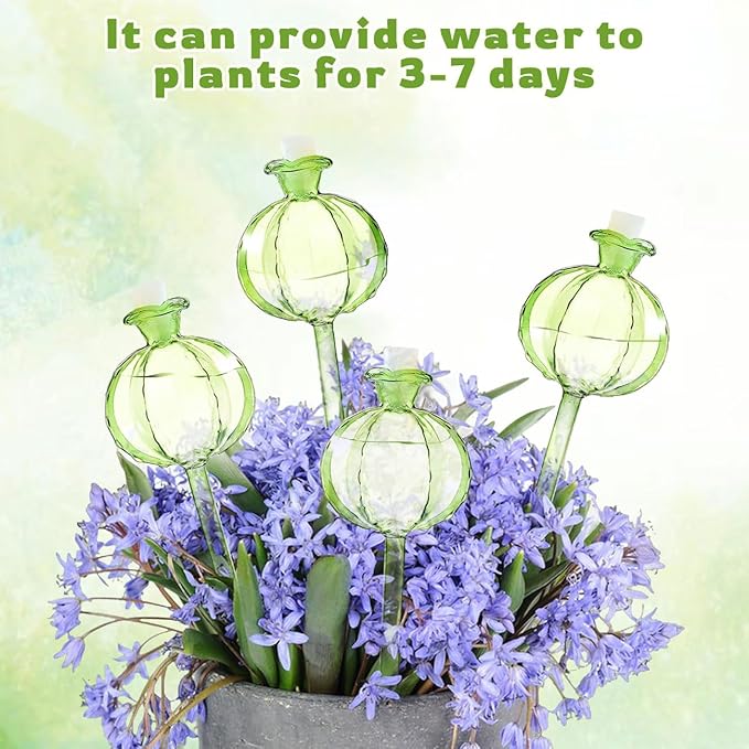4 PCS Plant Self Watering Globes 8.9 Inch Plant Watering Devices Colorful Glass Glass Watering Bulbs for Indoor Outdoor Plants