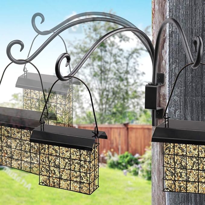 AJART Bird Feeder Hanger of Swivel Hanging Plant Bracket for Outdoor(Black) More Suitable for Outside birdhouses Plant Hooks (16"-2PCs)