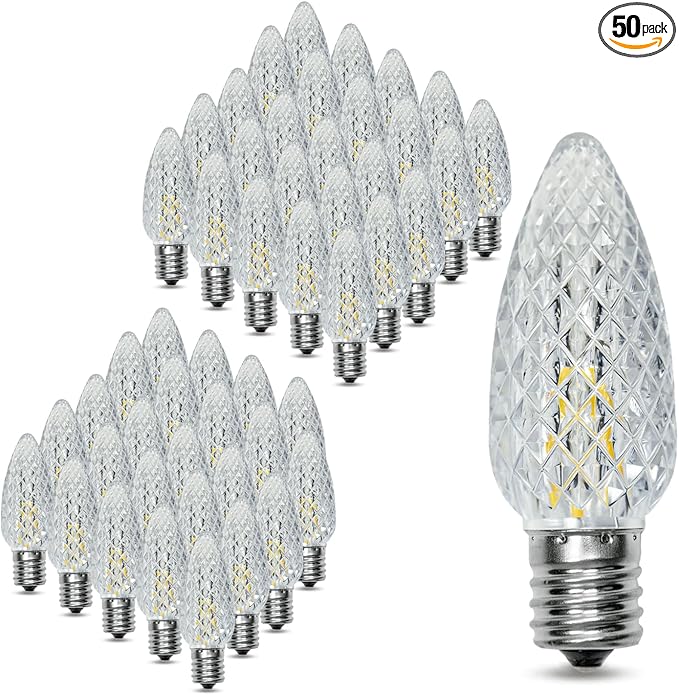 50Pack C9 Replacement LED Light Bulbs, Strawberry Christmas Bulb 2700K Soft White Shatterproof & Waterproof Outdoor String Light Bulbs, E17 Candelabra Base Edison Bulbs for Holiday Decoration