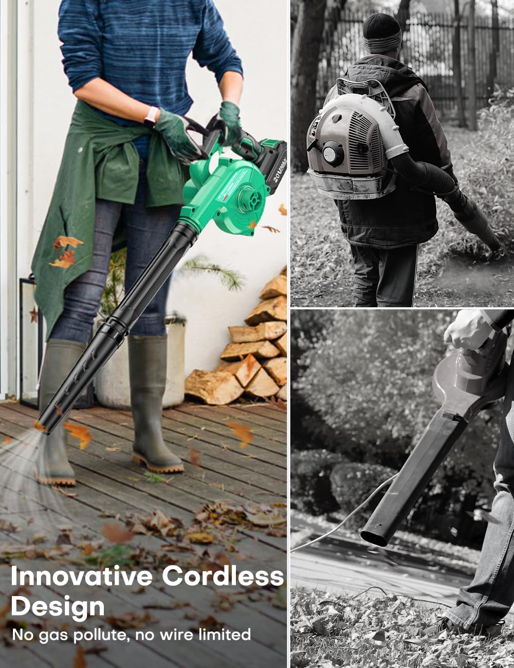 K I M O. Cordless Leaf Blower Vacuum Combo 4 IN 1, 3 Nozzles for Inflation & Compression,3 Modes & Variable Speed, 20000RPM 150MPH, 2000mAh Battery, Extended Tube, Mini Leaf Blowers for Lawn Care|Yard