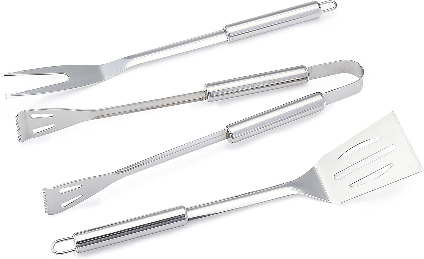 Amazon Basics 4-Piece Stainless Steel Barbeque Grilling Tool Set with Carry Bag