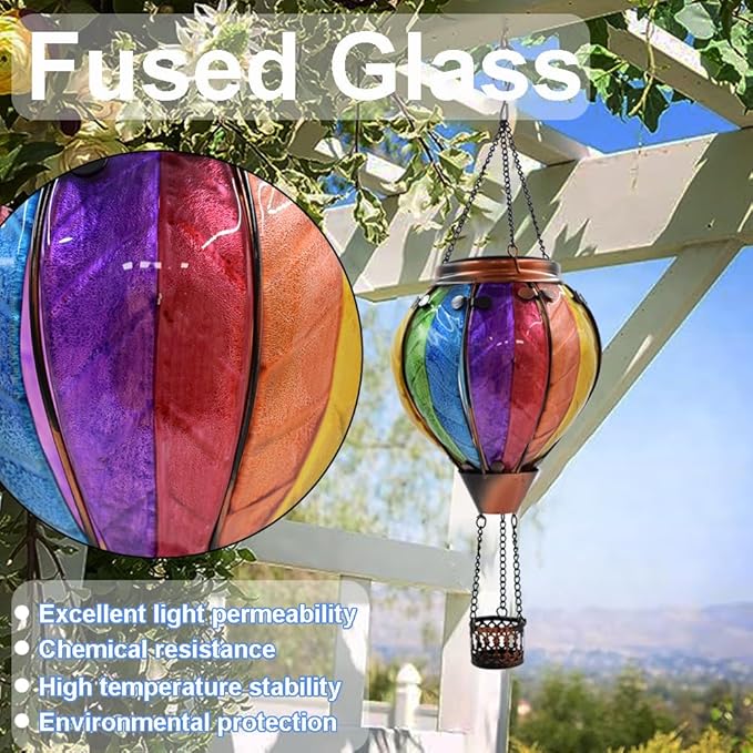 Hot Air Balloon Solar Lantern with Flickering Flame Hanging Solar Lanterns Outdoor Lights Waterproof Lanterns Decorative Garden Patio Yard Party Decor Colorful