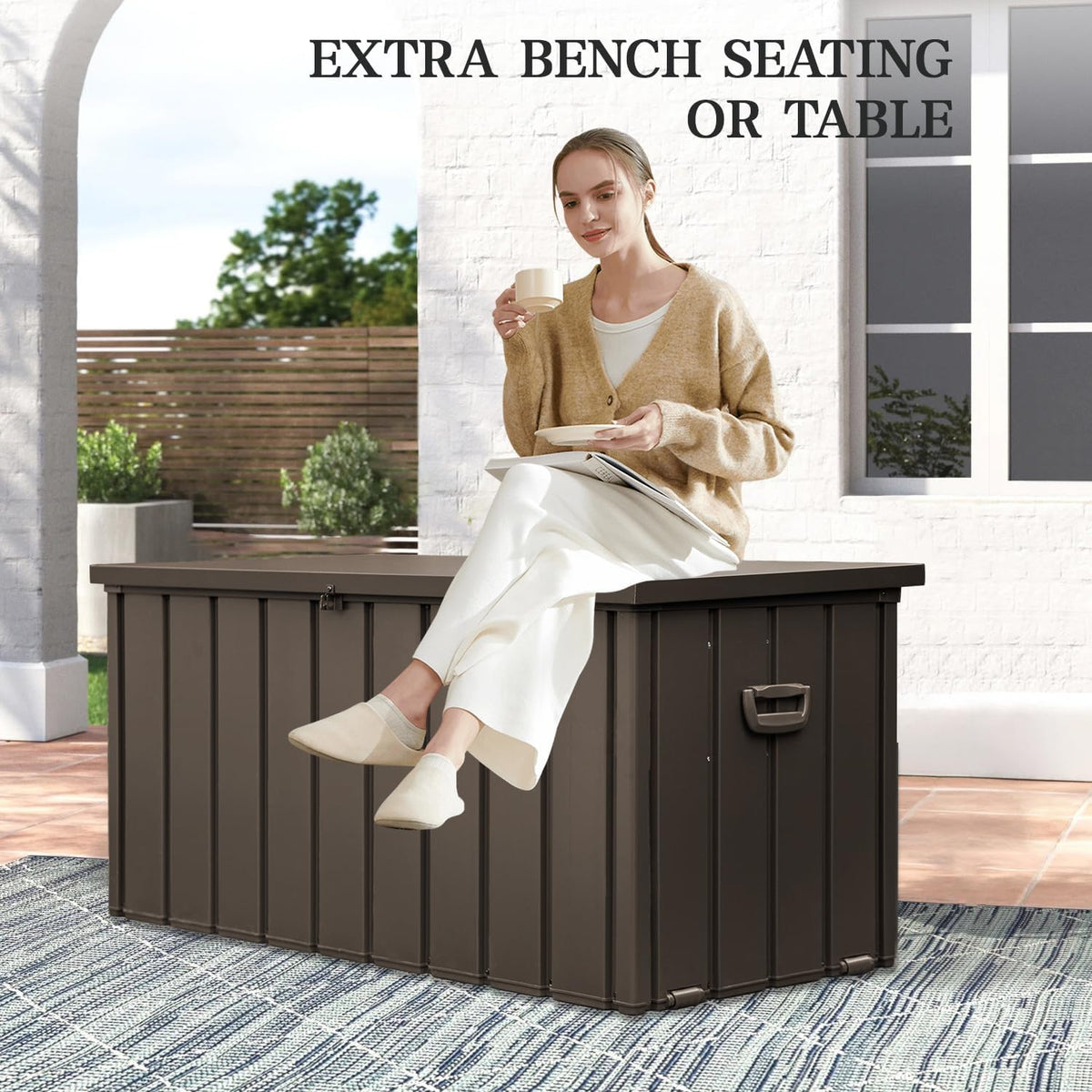 Domi 120-Gallon Outdoor Storage Box – Waterproof, Lockable Storage Cabinet for Patio Furniture, Garden Tools & Pool Supplies – Large Metal Storage for Cushions, Toys & More