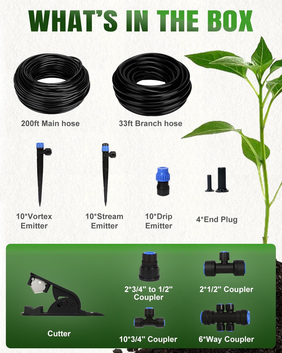 Breeze Touch 230ft Quick-Connect Drip Irrigation System, Automatic Garden Watering System with 1/2" & 1/4" Fast-Lock Tubing - Adjustable Nozzles & Sprinklers for Garden,Greenhouse, Lawn,Potted Plants