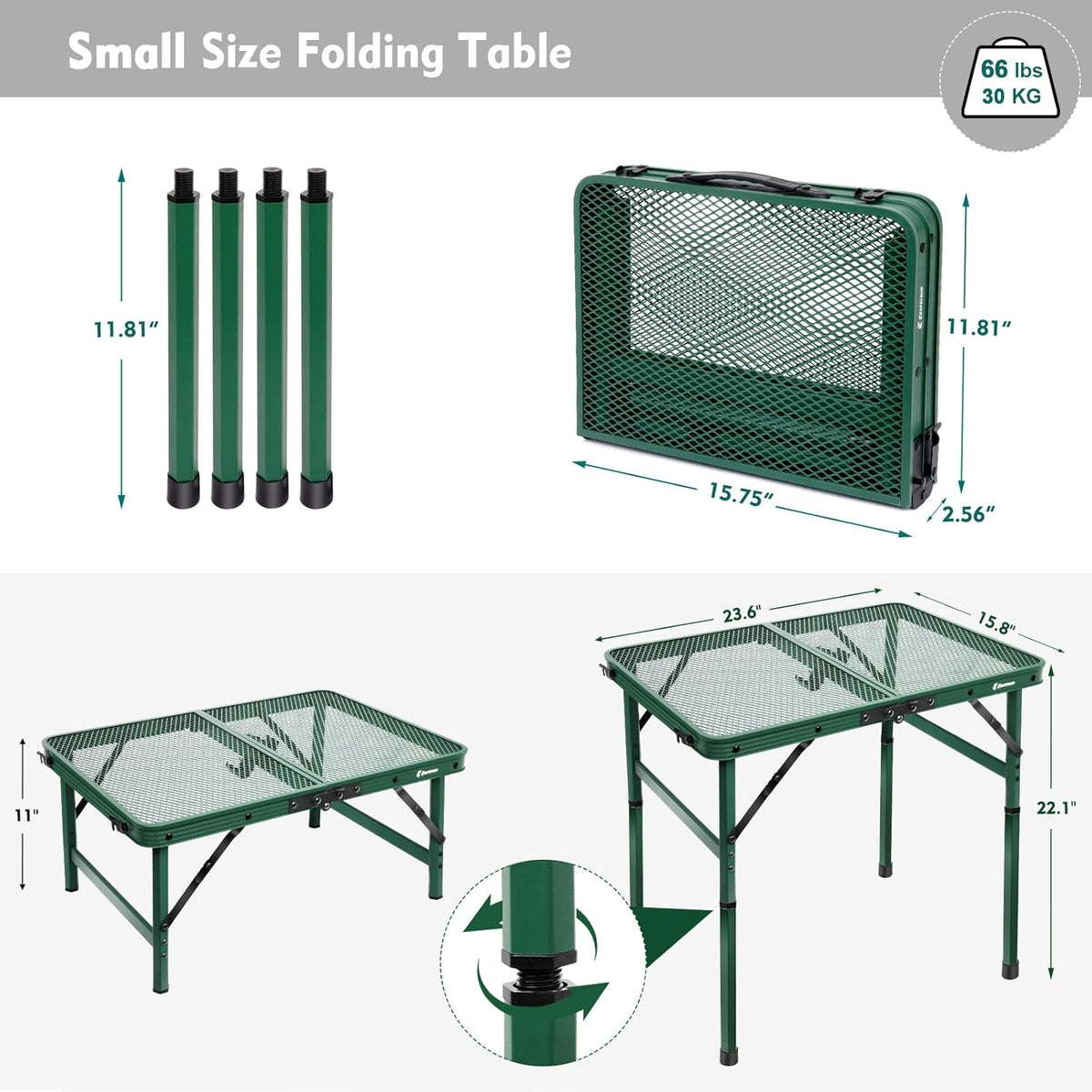 Small Folding Table, Easy for Storage, Compact and Portable Picnic Table for Grill, Outdoor Camping, Garden, Patio, Dining, BBQ, Party, Market, 2Ft (Small, Green)