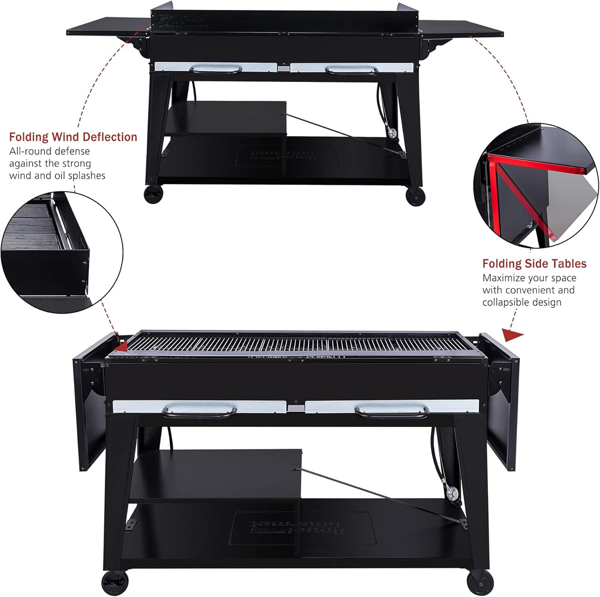 Royal Gourmet GB8003 8-Burner Propane Gas Grill with Foldable Side Tables, Large Propane BBQ Grill with Porcelain-Enameled Steel Wire Grates for Outdoor Party or Backyard Grilling, Black