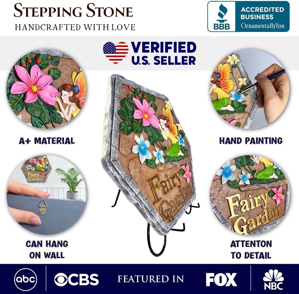 Elegant Resin Stepping Stone, Outdoor Garden Pathway Decoration (Fairy Kisses and Flowers Garden Stepping Stone, 9.5" Outdoor Decoration Statue)