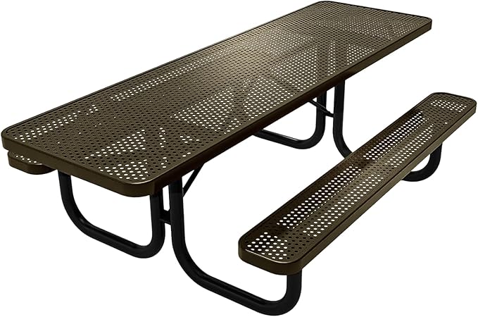 Heavy-Duty Portable ADA-Compliant Outdoor Picnic Table, Punched Steel Patio Dining Furniture Made in America (8ft Rectangular, Both-Side Handicap, Textured Gold Vein)