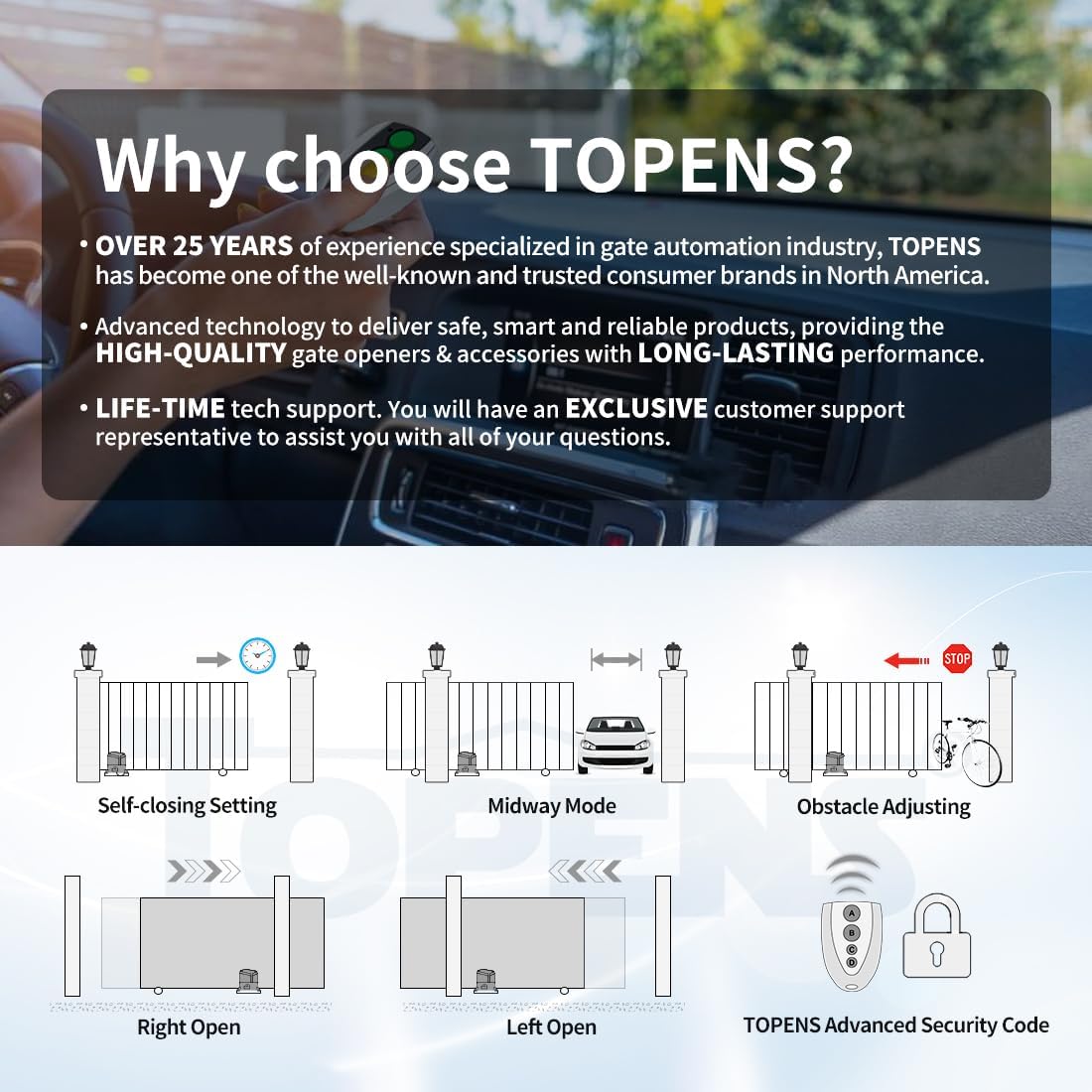 TOPENS RK1200T Automatic Sliding Gate Opener Rack Drive Electric Gate Motor for Heavy Driveway Slide Gates Up to 3400 Pounds, Security Gate Operator AC Powered with Nylon Gear Rack and Remote Control