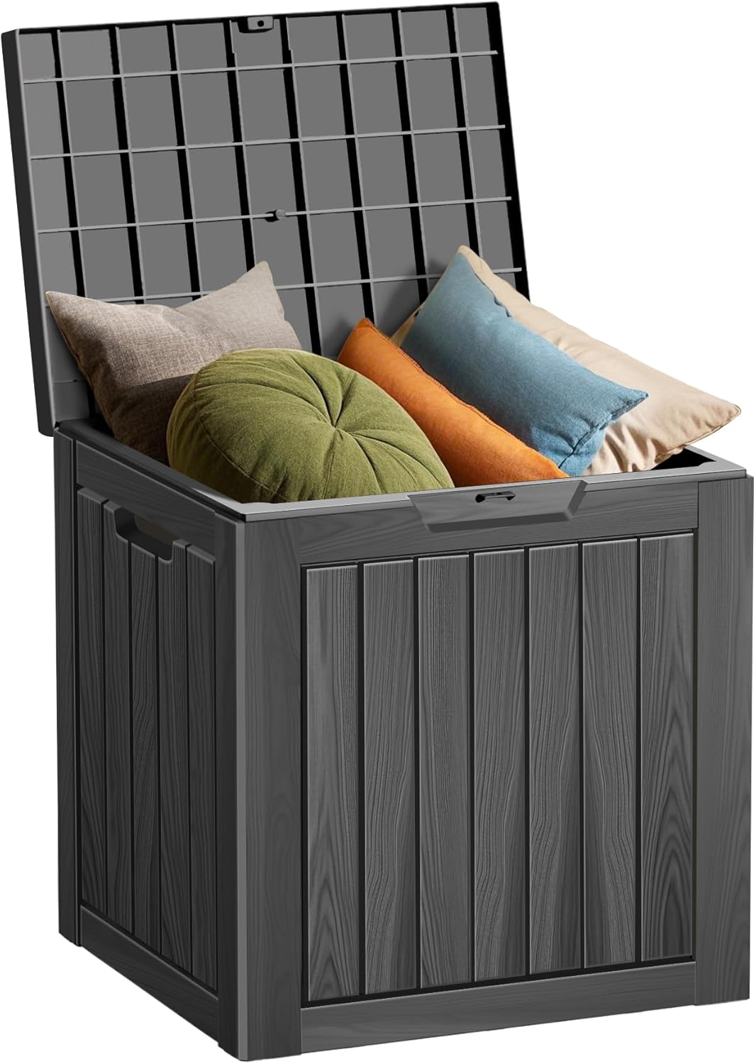 35 Gallon Resin Deck Box, Waterproof Outdoor Storage Bin for Patio, Poolside, and Garden, Lockable & UV-Resistant, Ideal for Small Spaces, Black