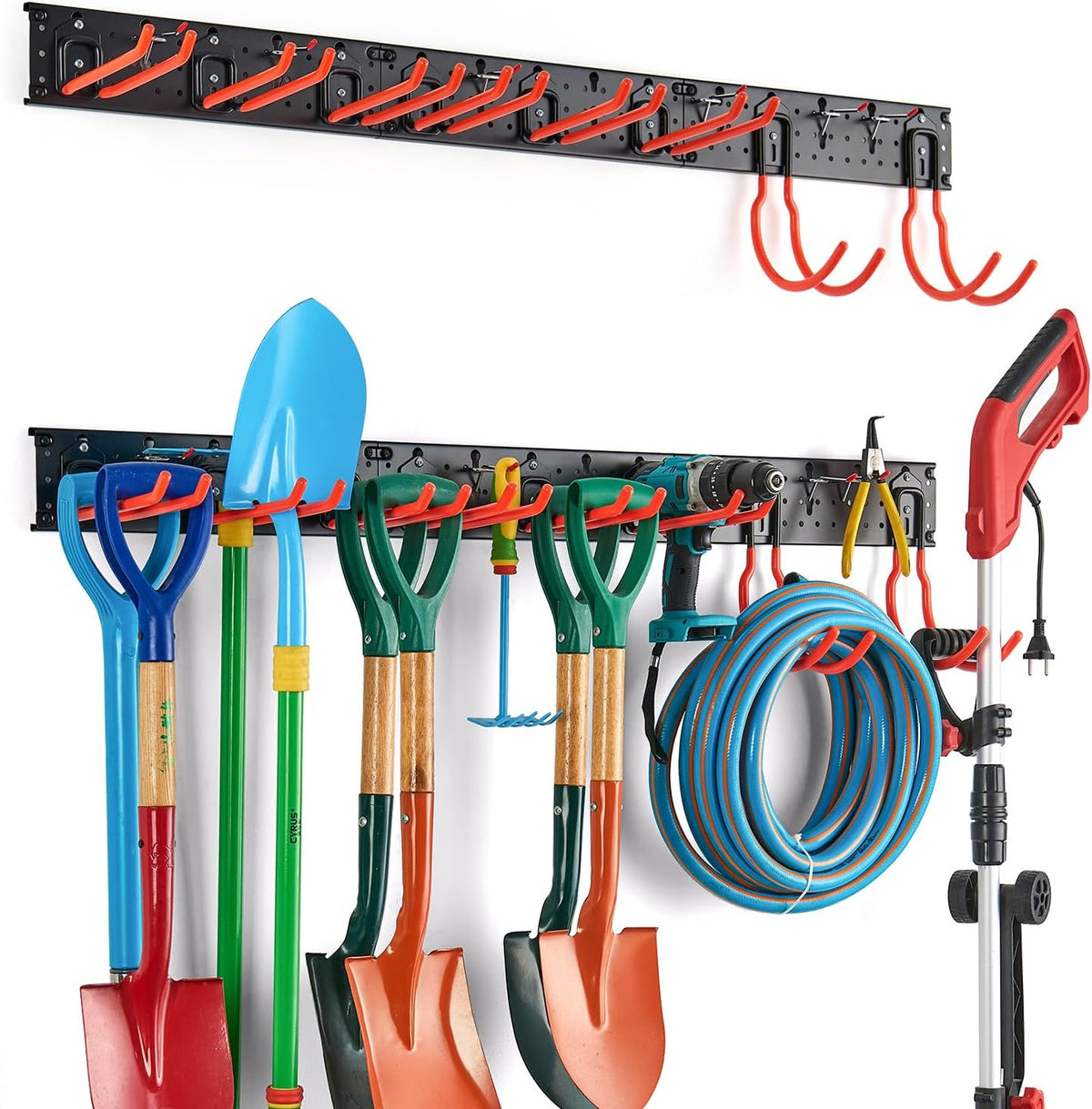 Ultrawall Multi-Storage Garage Hooks, Utility Rack with Multiple Installation Methods, Wall-Mounted Garden Tool Organizer System for Shovels, Rakes, Ladders,17pcs