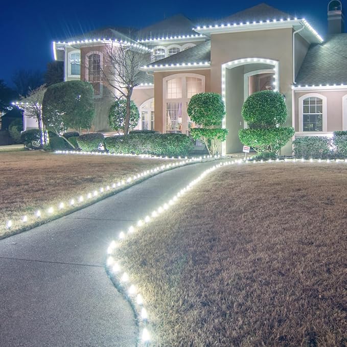 C9 Christmas Pathway Lights with Stakes,Cold White,2 Pack Total 60 Ft 40 Strawberry LED Bulbs,Connectable Shatterproof Outdoor Lights Marker for Xmas Yard Garden Path Lawn Walkway Sidewalk