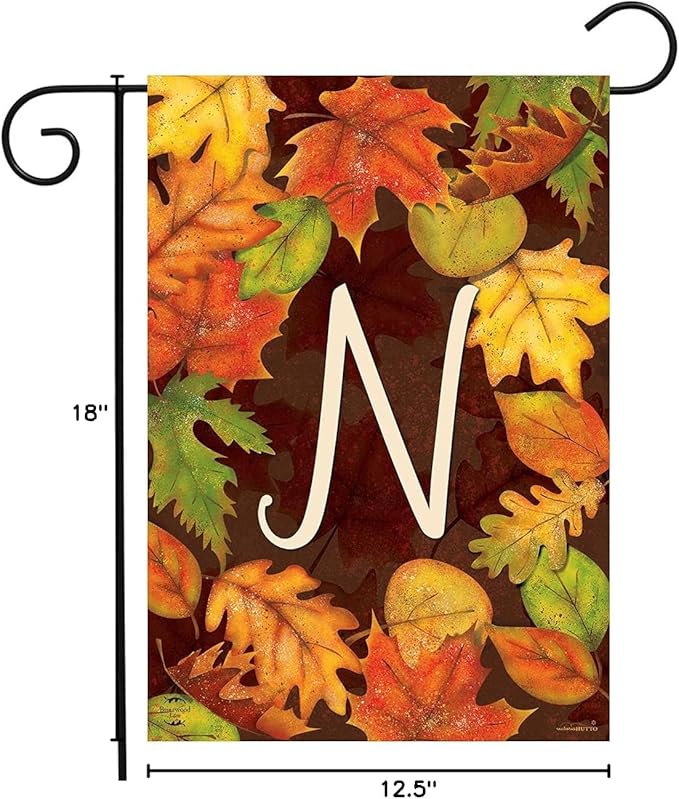 Briarwood Lane Fall Leaves Monogram Letter N Garden Flag