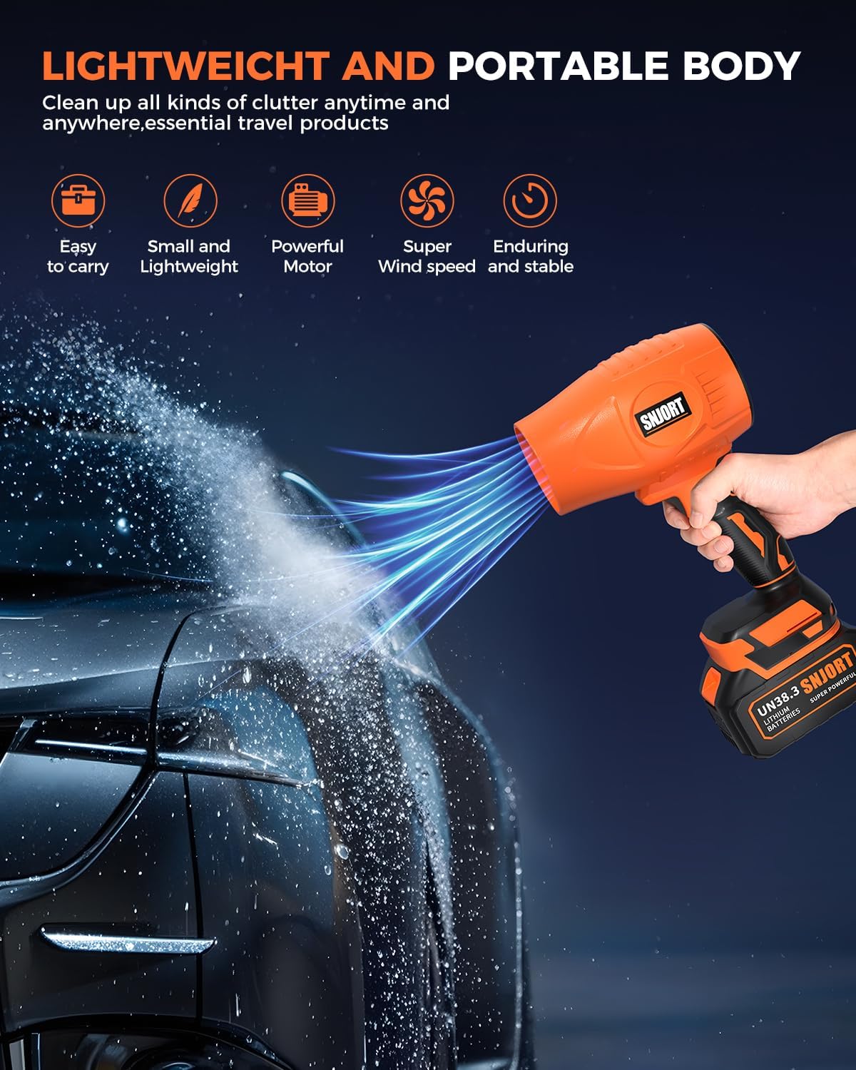 Leaf Blower Cordless with Battery and Charger,800,000 RPM,Extended Nozzle,Lightweight Handheld Design,Blower for Patio Cleaning,car Blowing Water,Blowing Leaves and Dust（ Citrus Orange）