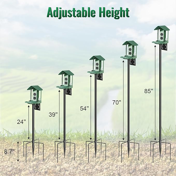 Bird Feeder Pole, 92in Adjustable Bird House Pole for Outdoors, Heavy Duty Smart Feeder Pole Mount Kit for Feeders, Birdhouse, Weather Station, Birdwatching
