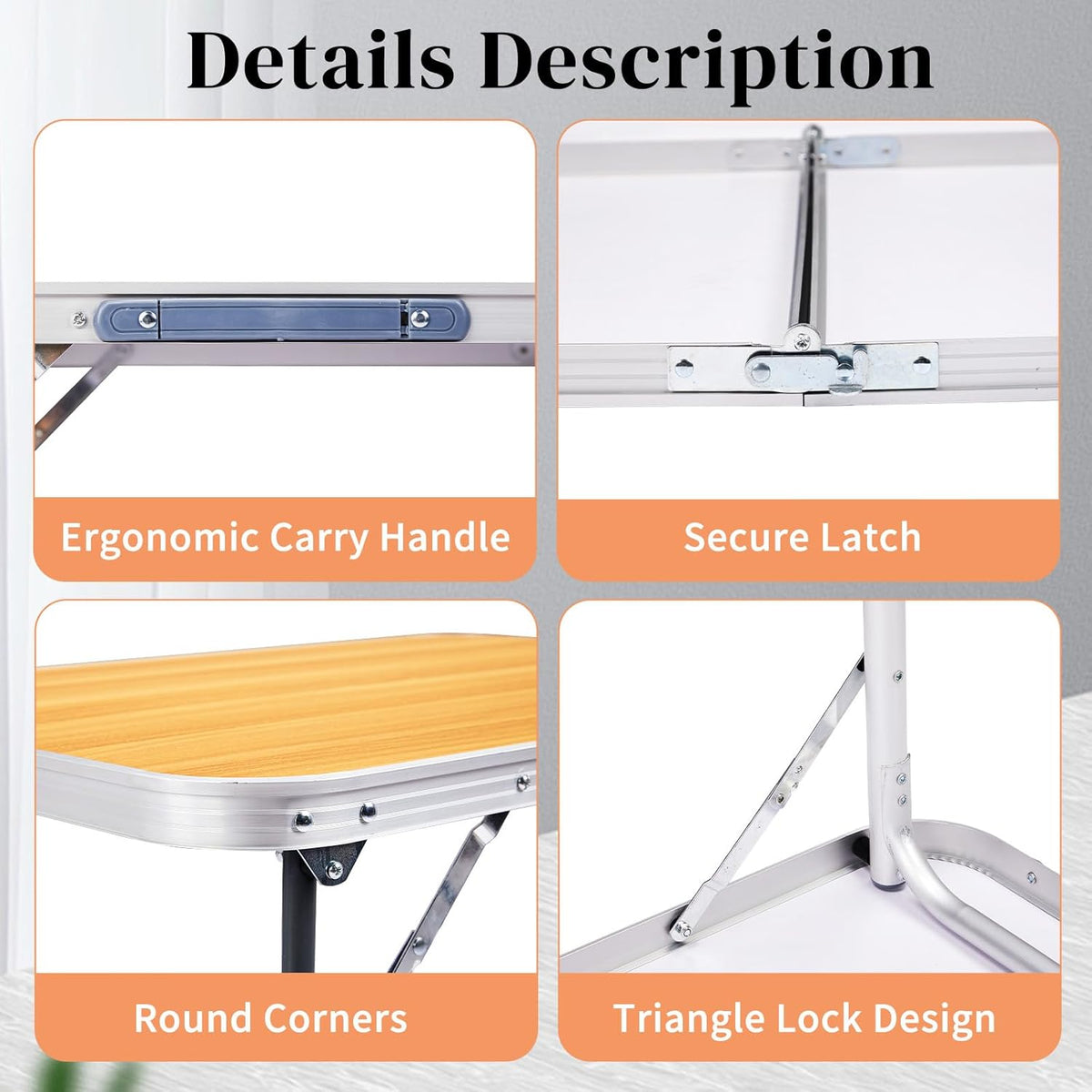 Outvita 2.3ft Portable Folding Camping Table, Outdoor Waterproof Picnic Table, Aluminum Lightweight Suitcase Foldable Table for Picnic BBQ Beach Dining