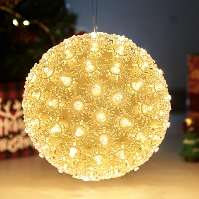 Brightown 6" Christmas Lighted Sphere Balls, 100 LED Warm White Starlight Ball - Plug-in Waterproof Outdoor & Indoor Christmas Holiday Decoration