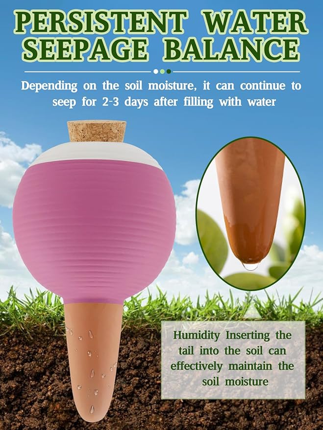 4Pcs Plant Watering Globes, Kalolary Large Terracotta Automatic Watering Stake Devices with Wooden Stopper for Pots, Planters, Indoor, Outdoor